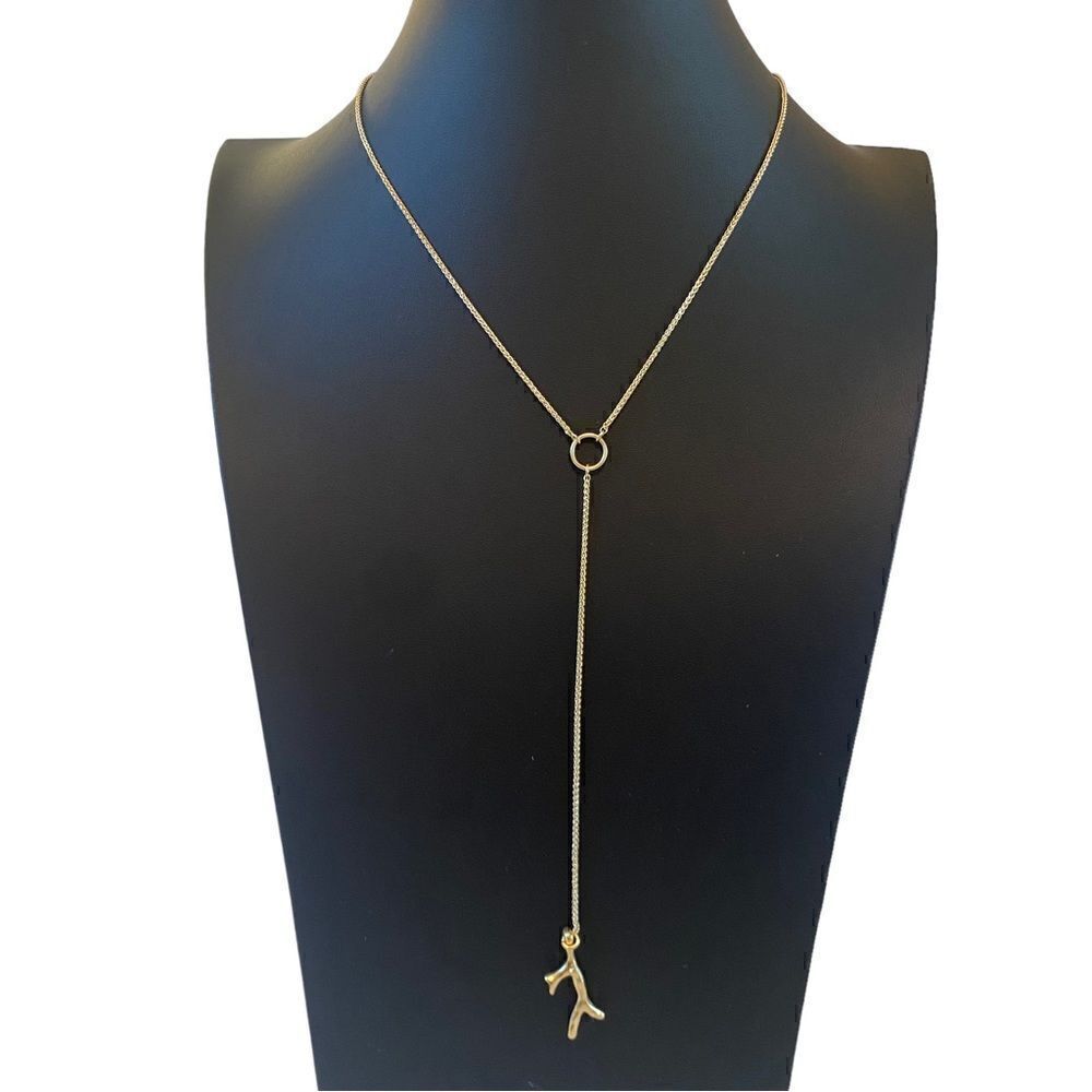 Delicate Tree Branch Y Necklace in Yellow Gold Tone.